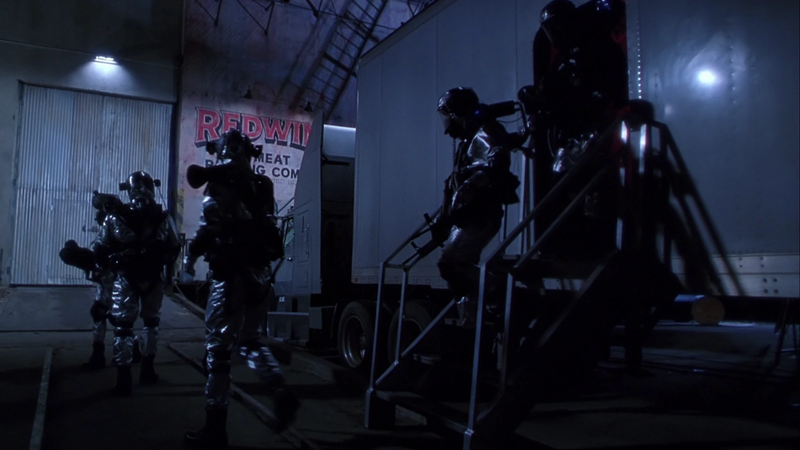 OWLF capture team in refrigerated suits at the Redwing slaughterhouse in Predator 2