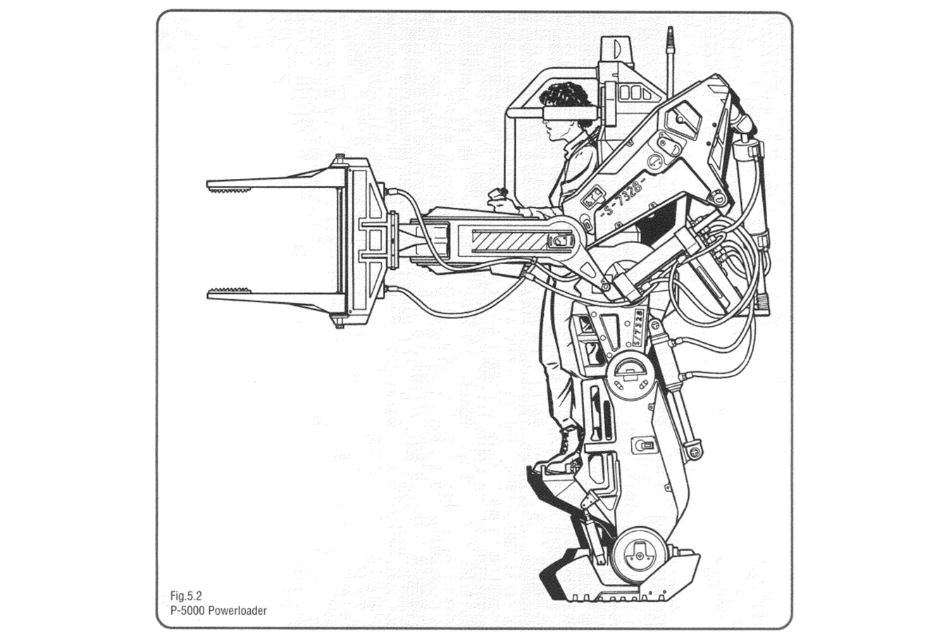 Aliens Colonial Marines Technical Manual figure of a P-5000 Power Loader with an operator in the roll cage