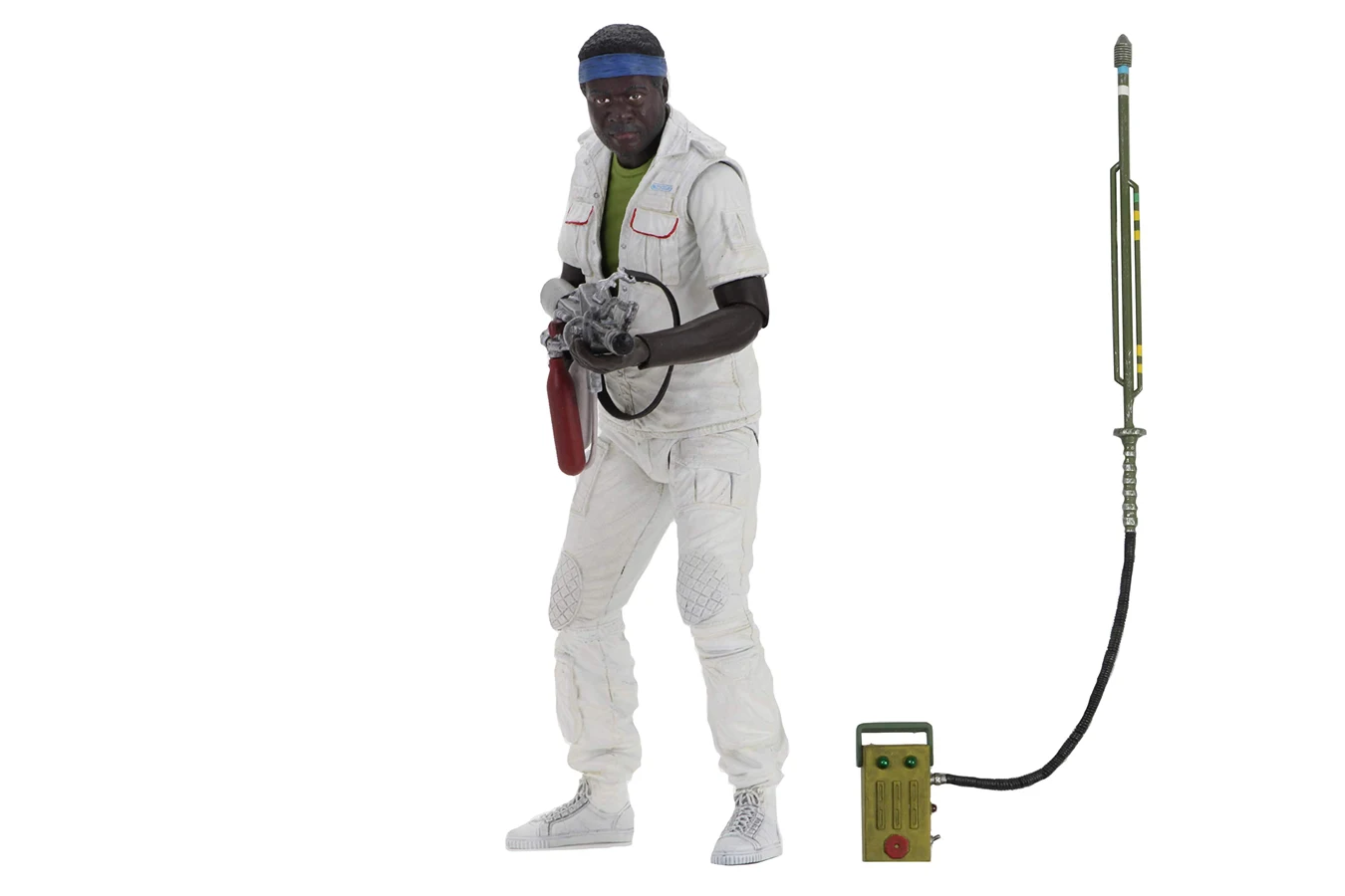 NECA 7-inch Parker in a white jumpsuit with a flamethrower and a cattle prod