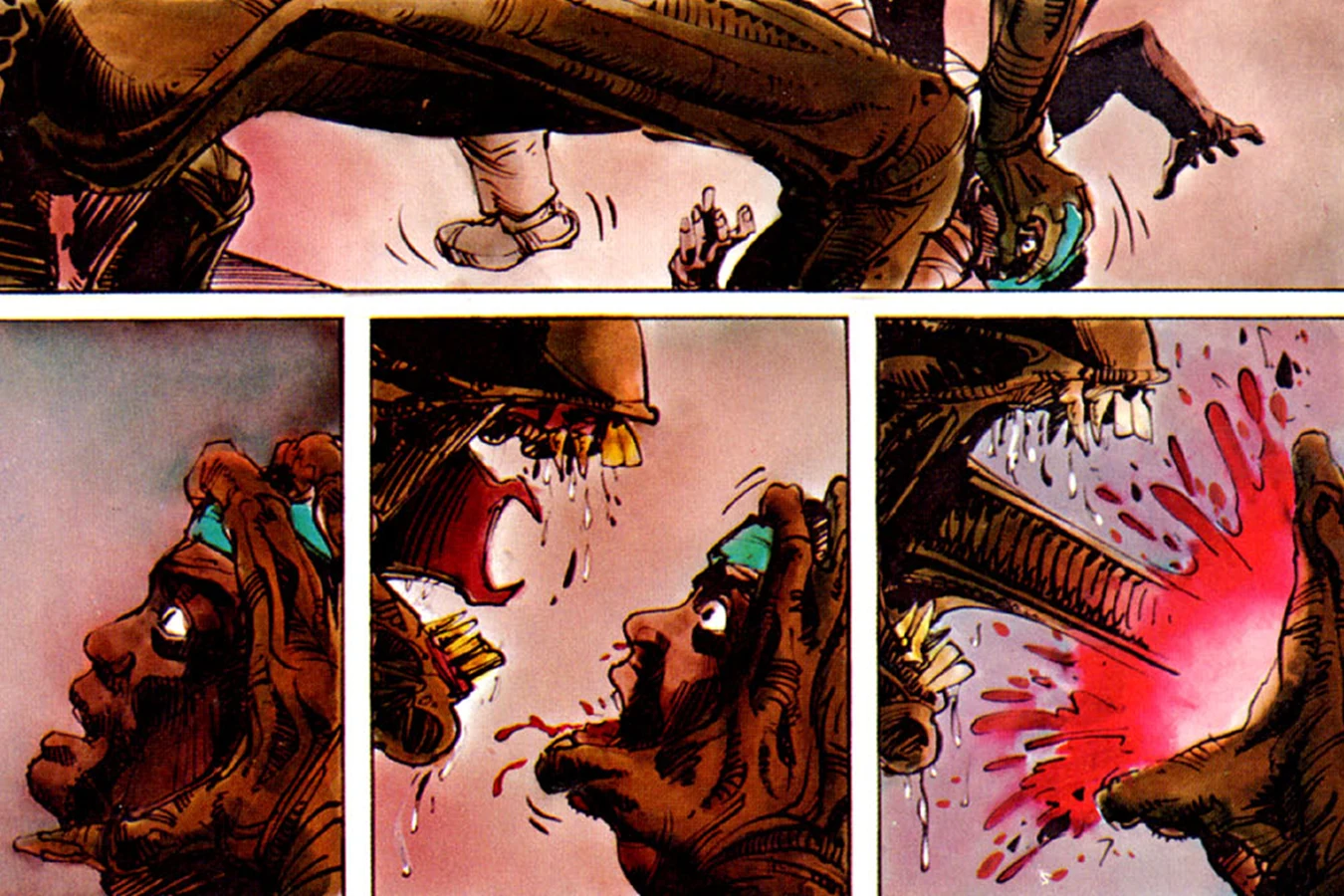 The adult Xenomorph headbites Parker in Alien: The Illustrated Story