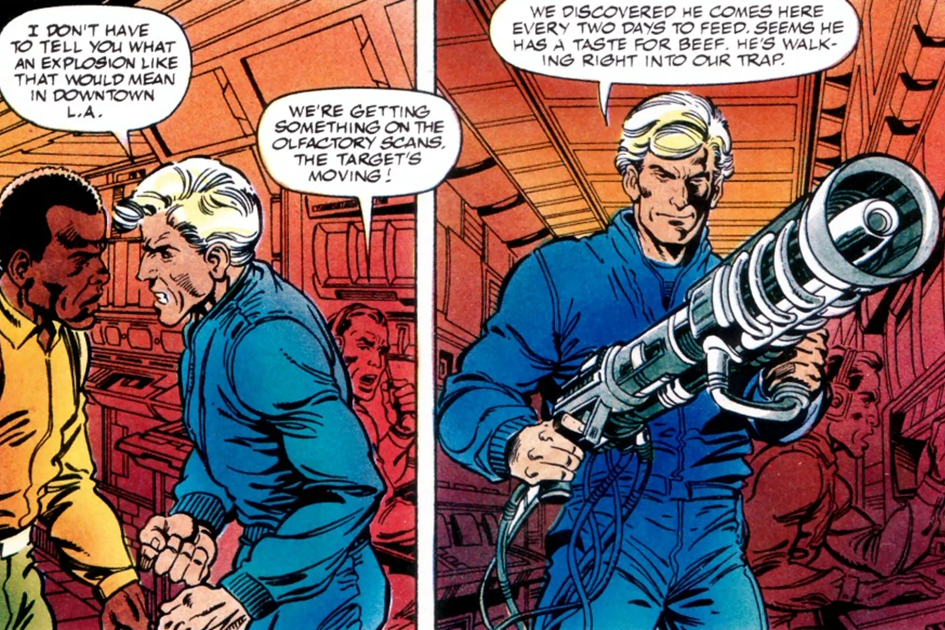 Peter Keyes holds a freeze gun in the Dark Horse Predator 2 comic