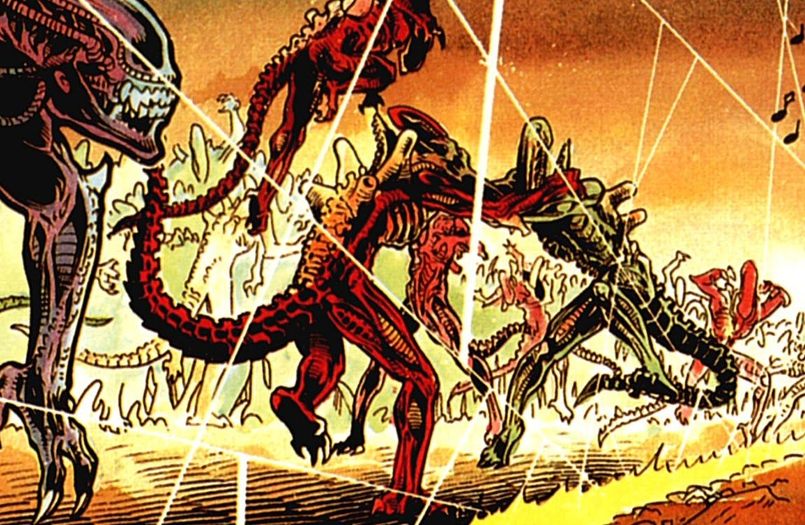 Red Xenomorphs fighting Black Xenomorphs in Aliens: Genocide