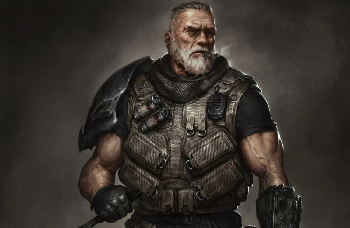 Old Dutch Schaefer in concept art from Predator: Hunting Grounds