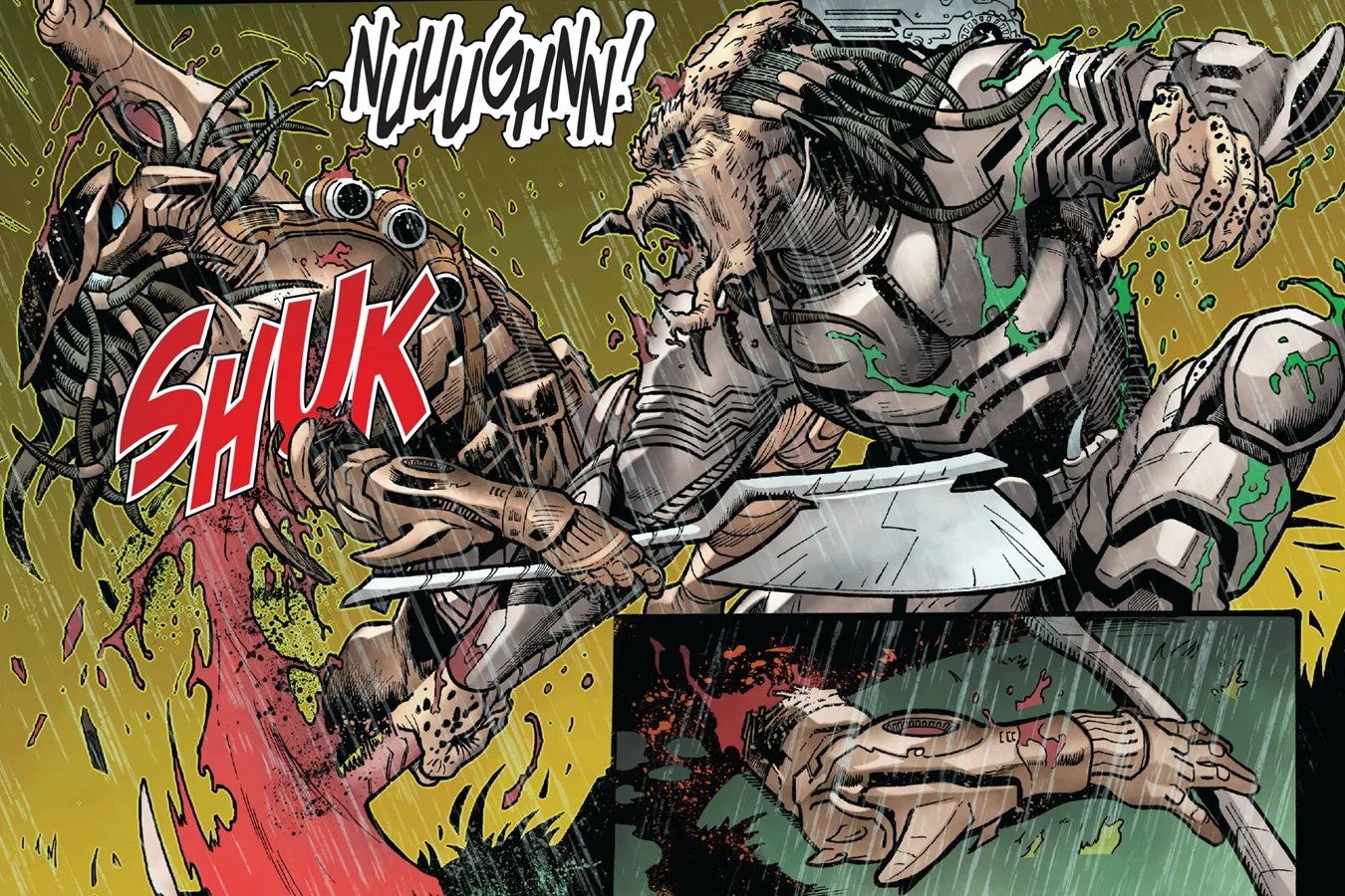 A Predator wielding an axe in Predator: The Preserve