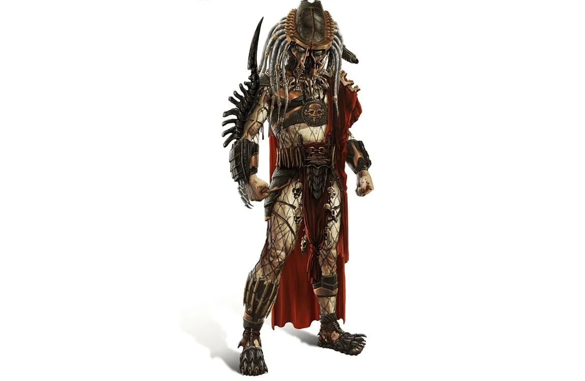 Concept art for the Lord Predator from Aliens vs. Predator 2010 with a red cape