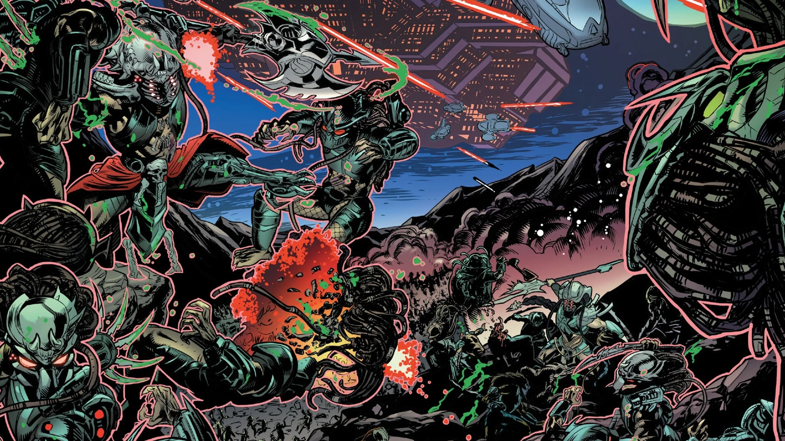 Predators fighting in a Yautja civil war in Predator vs. Black Panther by Marvel