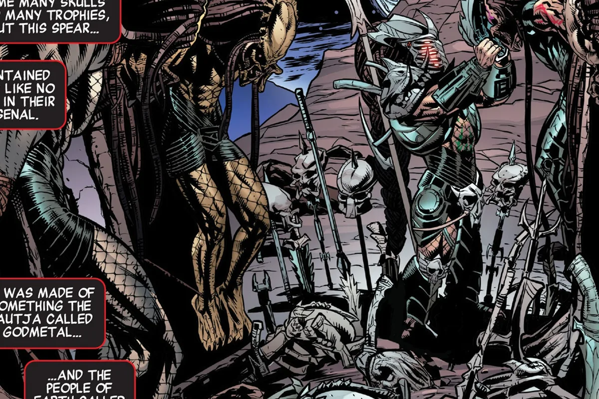 A Predator warrior with a vibranium spear from Predator vs. Black Panther