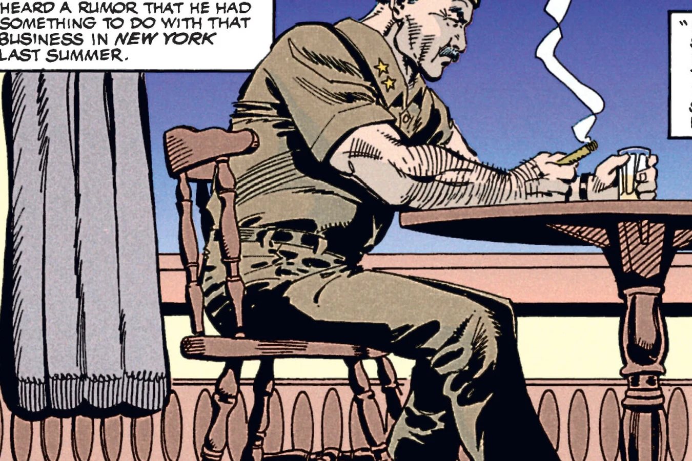 Major General Philips waiting at a table in the Pentagon officers' club in the Predator: Cold War comic