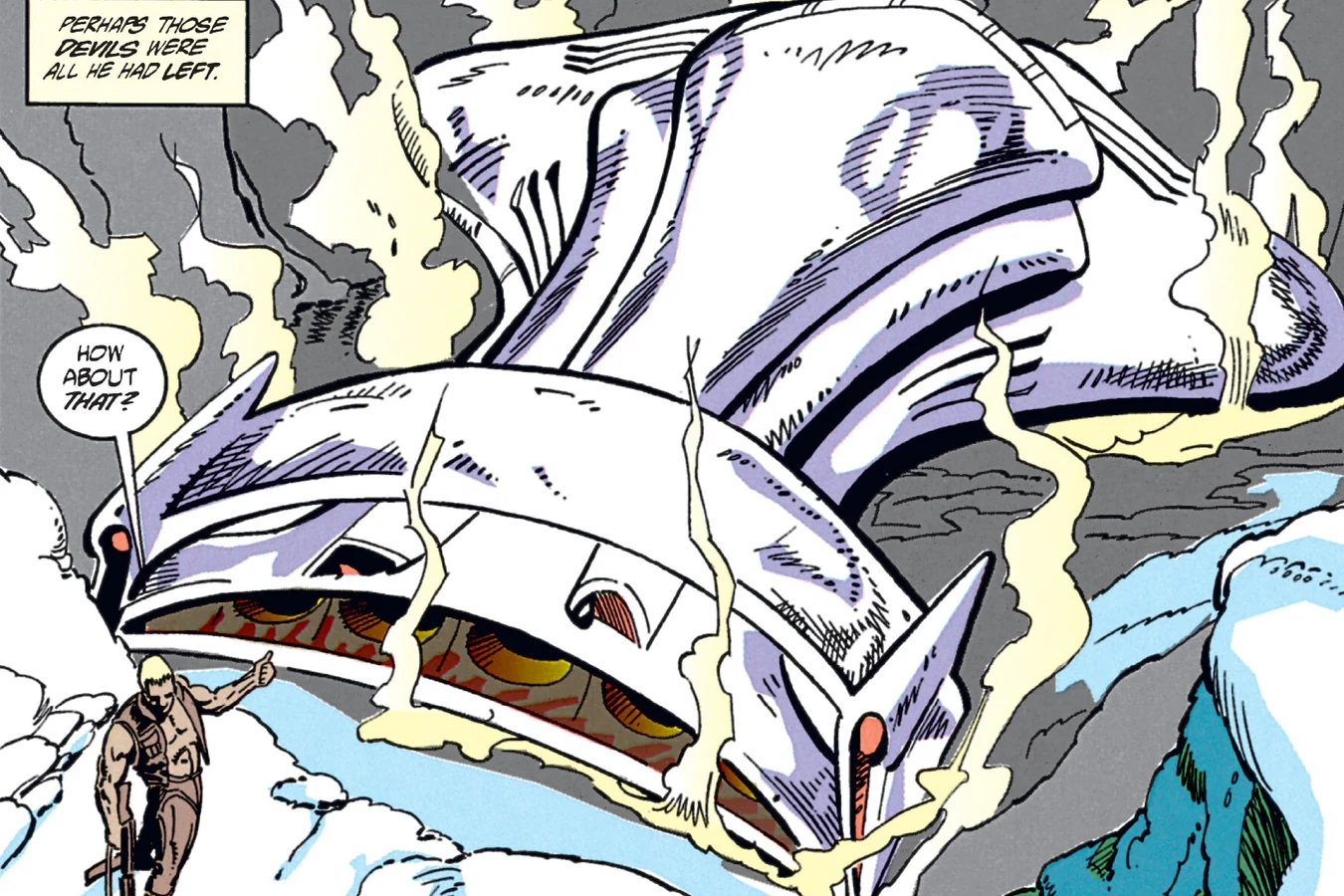 The Predator ship lying in a melted crater in the ice canyon in the Predator: Cold War comic