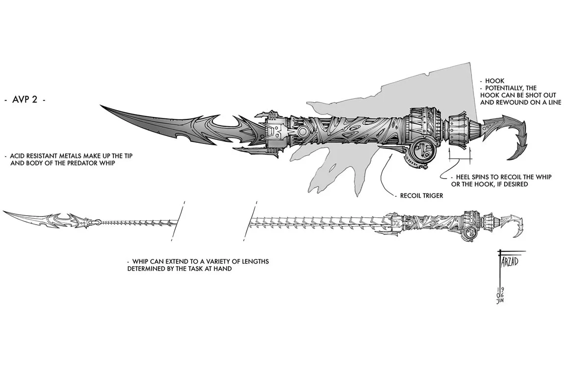 The Predator Whip concept art from Aliens vs. Predator: Requiem