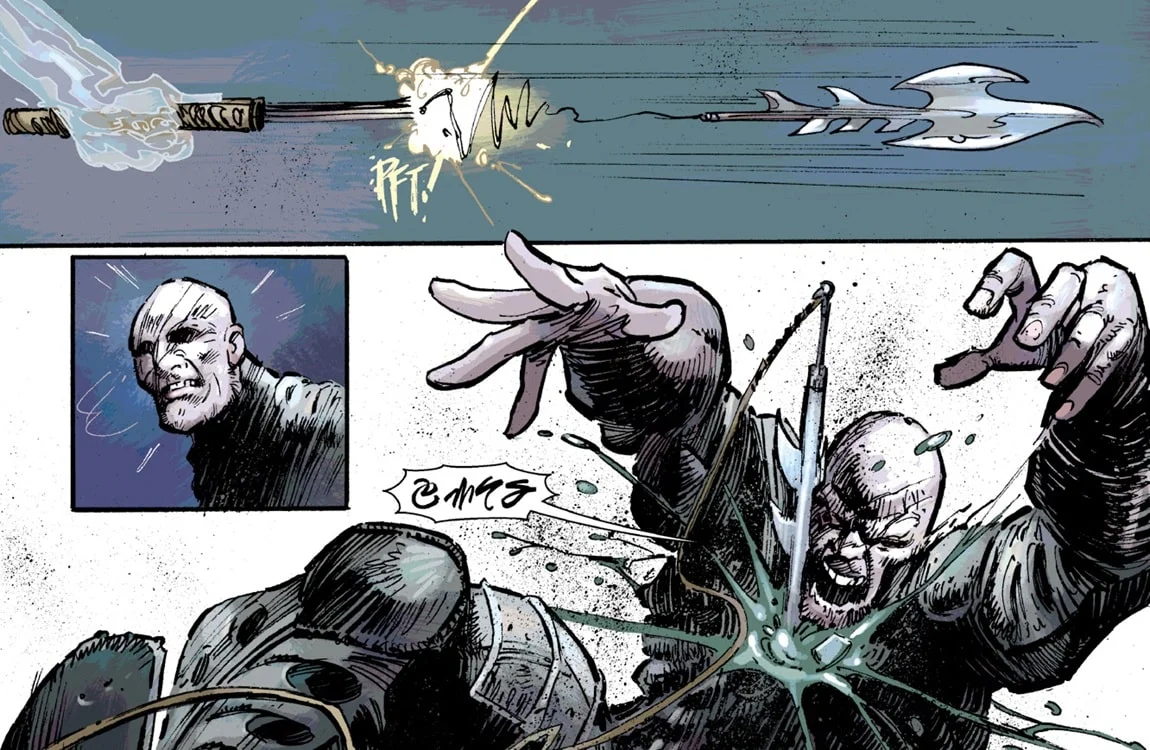 A Yautja harpoon gun being used by Ahab Predator against an Engineer in Fire and Stone