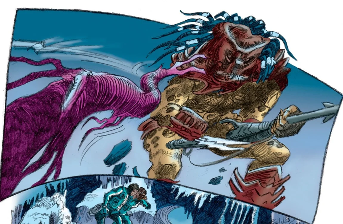 A Predator uses an underwater harpoon in Predator: Hell and Hot Water