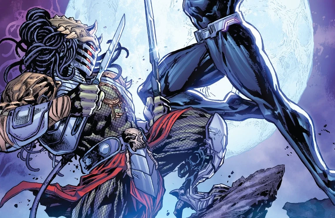 Predator Prince dueling Black Panther with Vibranium spears