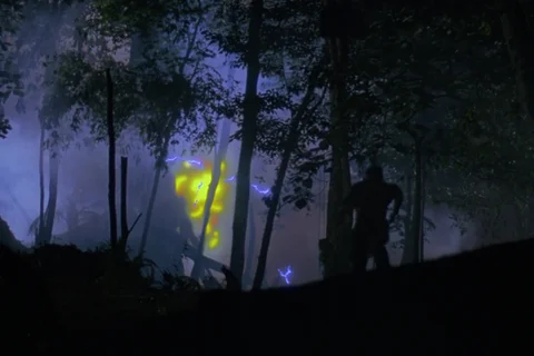 Dutch escaping the Jungle Hunter's self-destruct in Predator