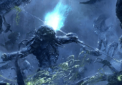 A Predator Combistick in action against Xenomorphs