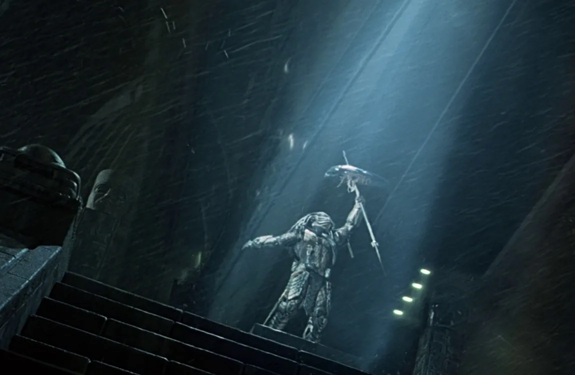 A Predator on top of a temple from Alien vs. Predator 2004