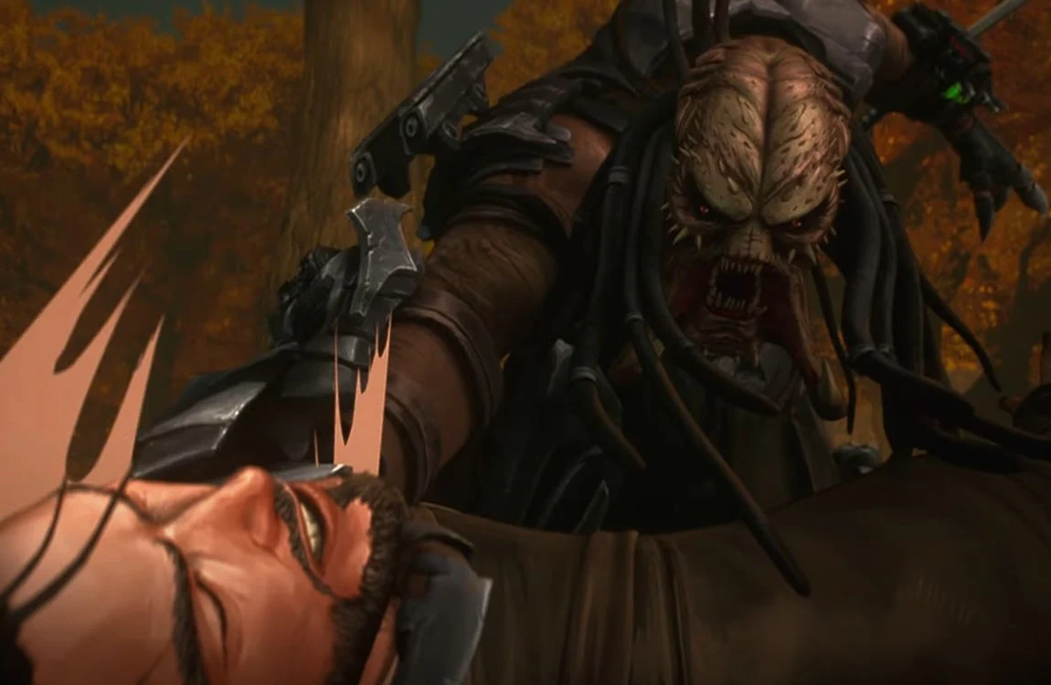 The Oni Predator fights Kenji in feudal Japan