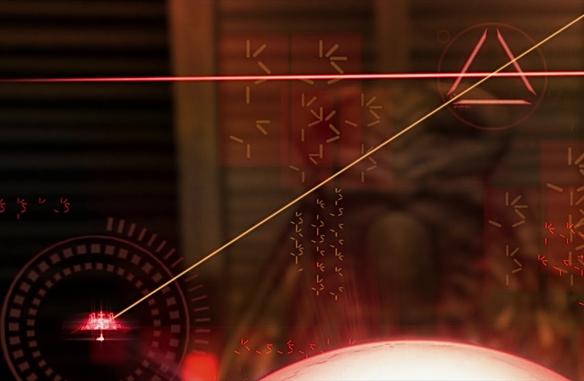 Predator hologram projecting the Antarctic pyramid from an elevated perspective in Alien vs. Predator