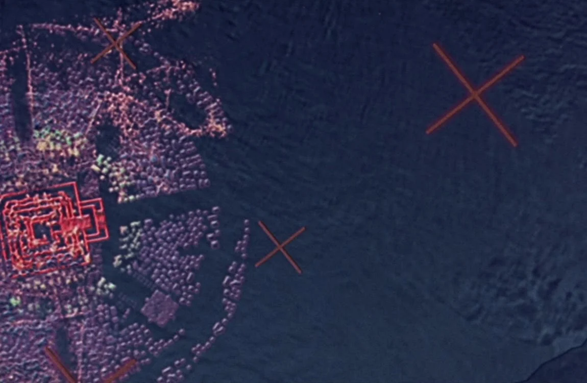 Orbital scan of the Antarctic temple site with the pyramid structure highlighted in Alien vs. Predator