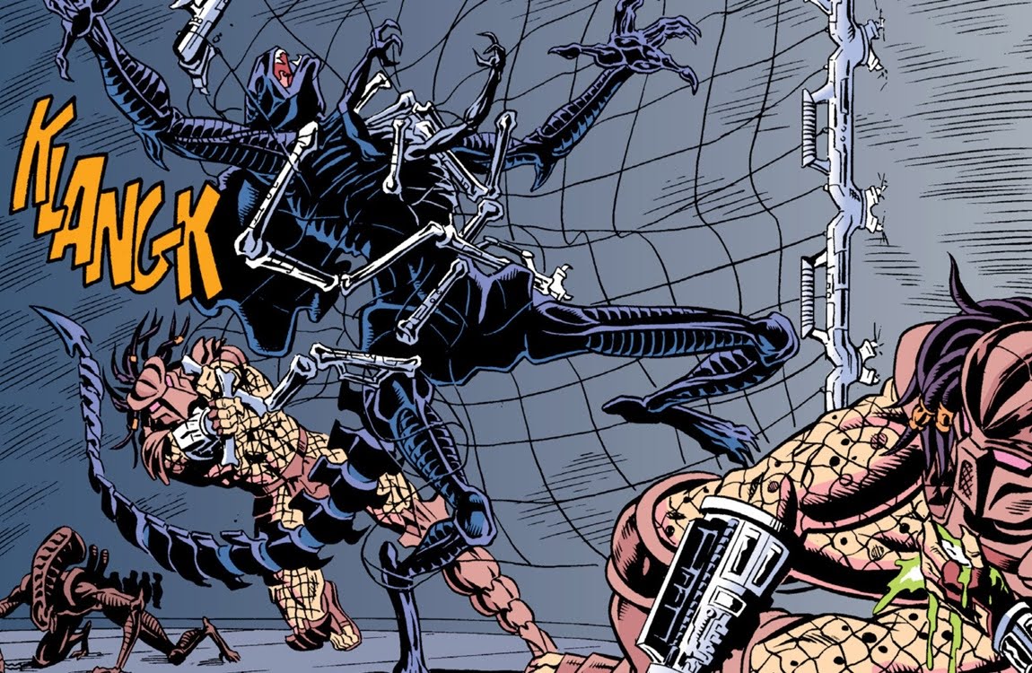 Predators capturing an Alien Queen in Aliens vs. Predator: Booty