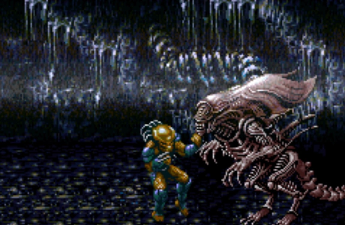 The end boss fight from Alien vs. Predator SNES