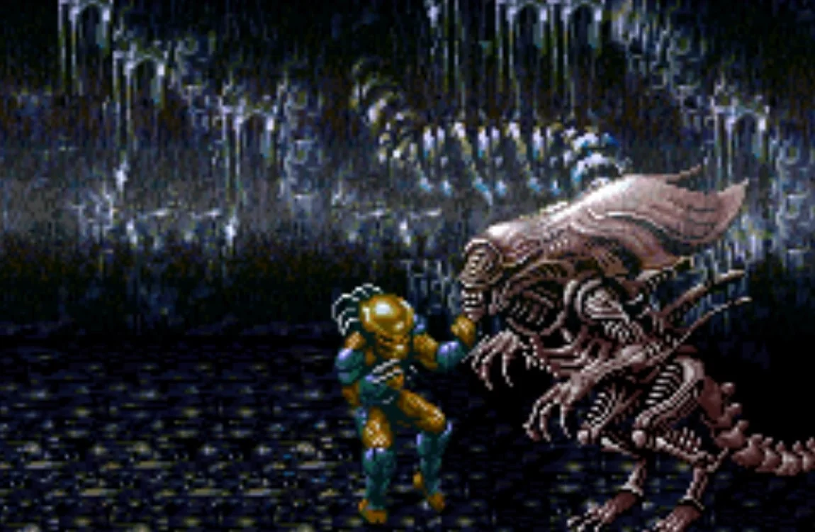 The end boss fight from Alien vs. Predator SNES