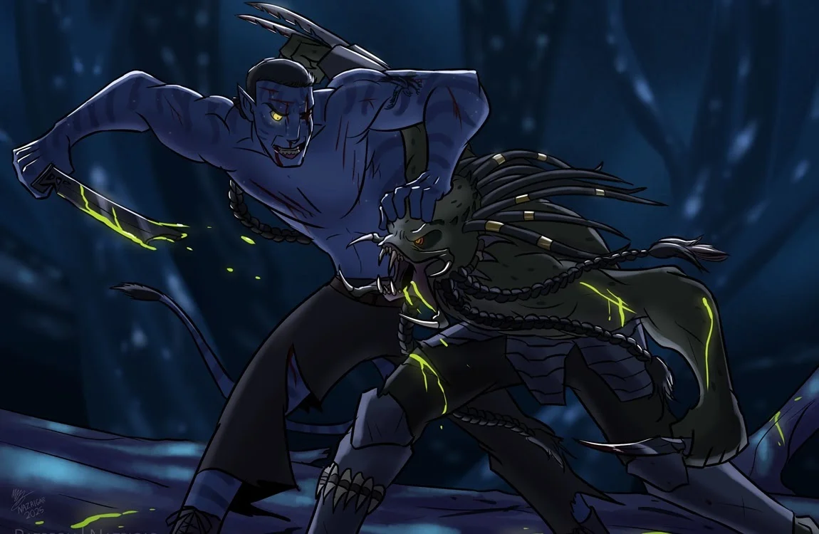 An Avatar fights a Predator