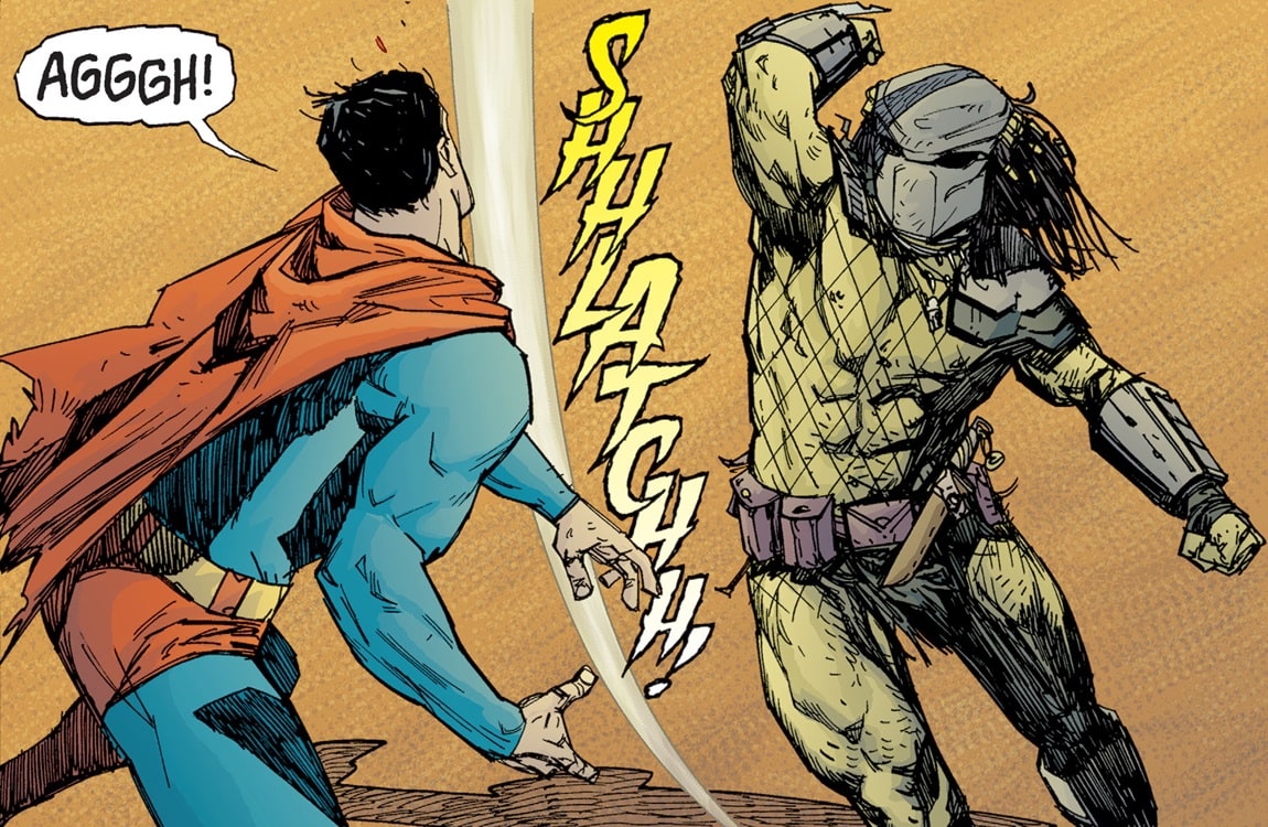 Predator punches Superman in the Superman vs. Predator comic book