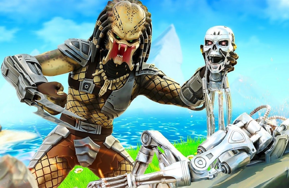 Predator takes a trophy of a T-800 in Fortnite