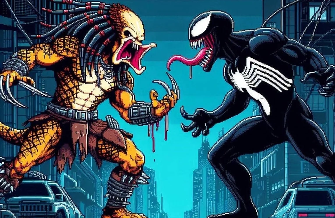 Predator vs. Venom in pixelated style by Steveo Hart