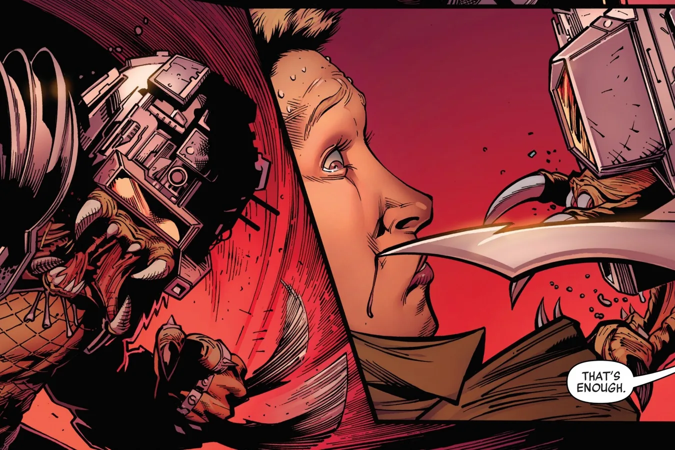 Predator X holding Kraven's severed head after the battle