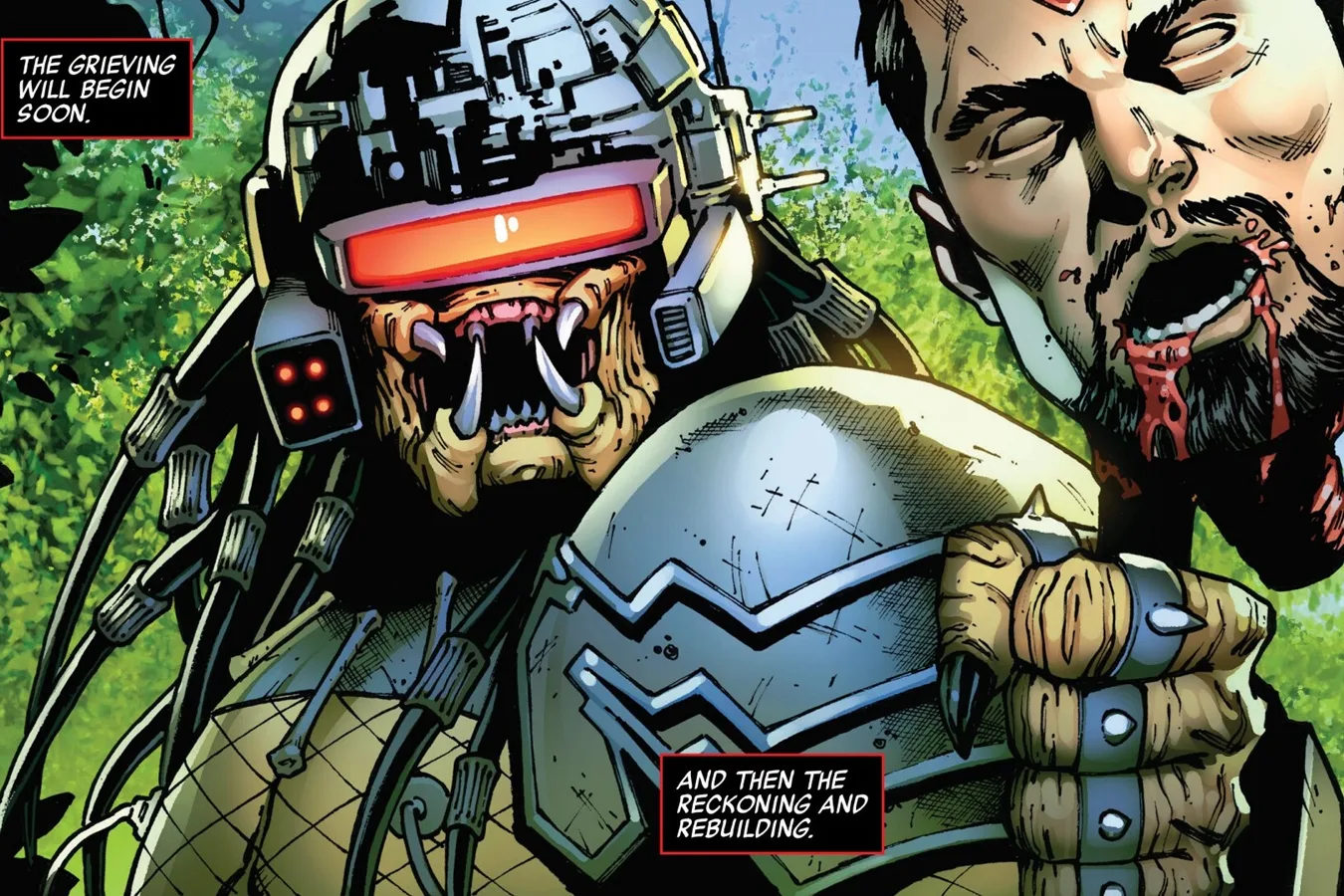 Predator X holding Kraven's severed head after the battle