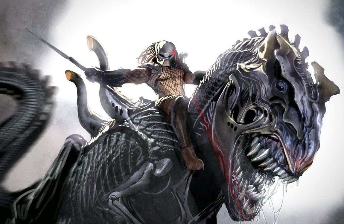 A Predator riding a Xenomorph T-Rex by Stjepan Sejic