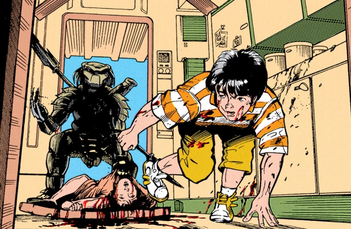 A Bad Blood Predator targets a child in the first Aliens vs. Predator comic series