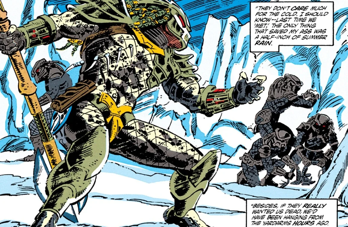 A Predator fights in the snow in Predator: Cold War