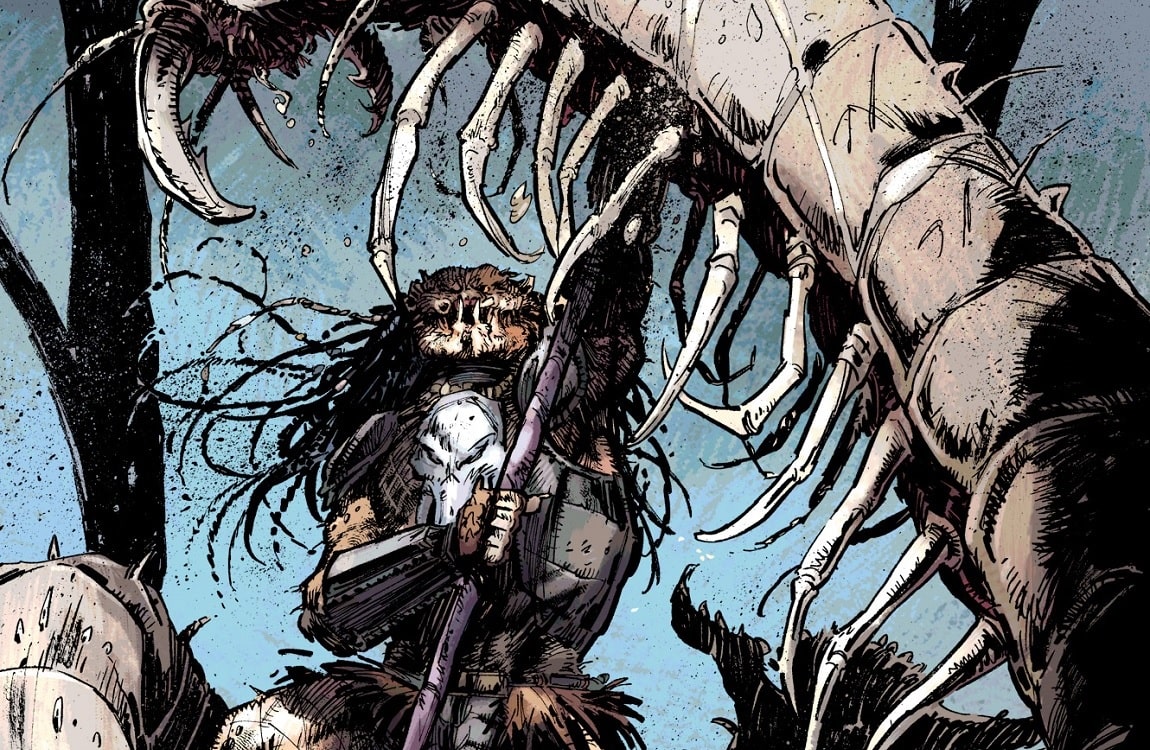 Ahab fights a giant centipede in Predator: Fire and Stone