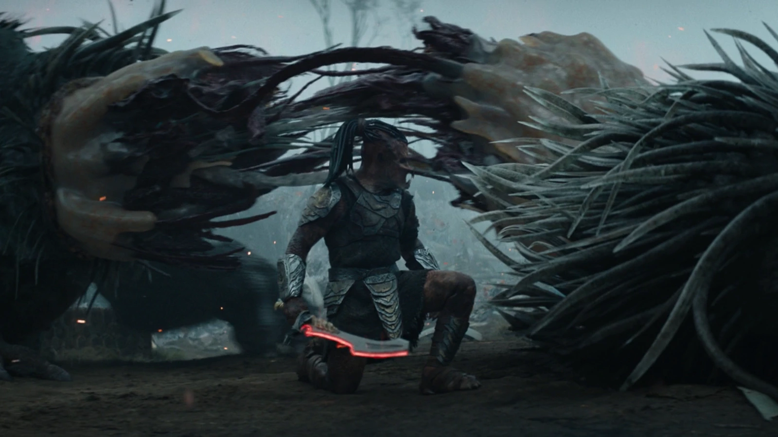 Dek beheading the Kalisk from Predator: Badlands