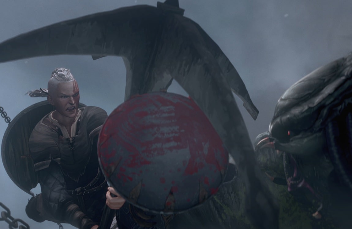 A female Viking fights a Predator in Predator: Killer Of Killers