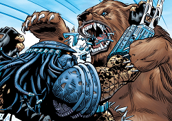 A Predator fighting a bear