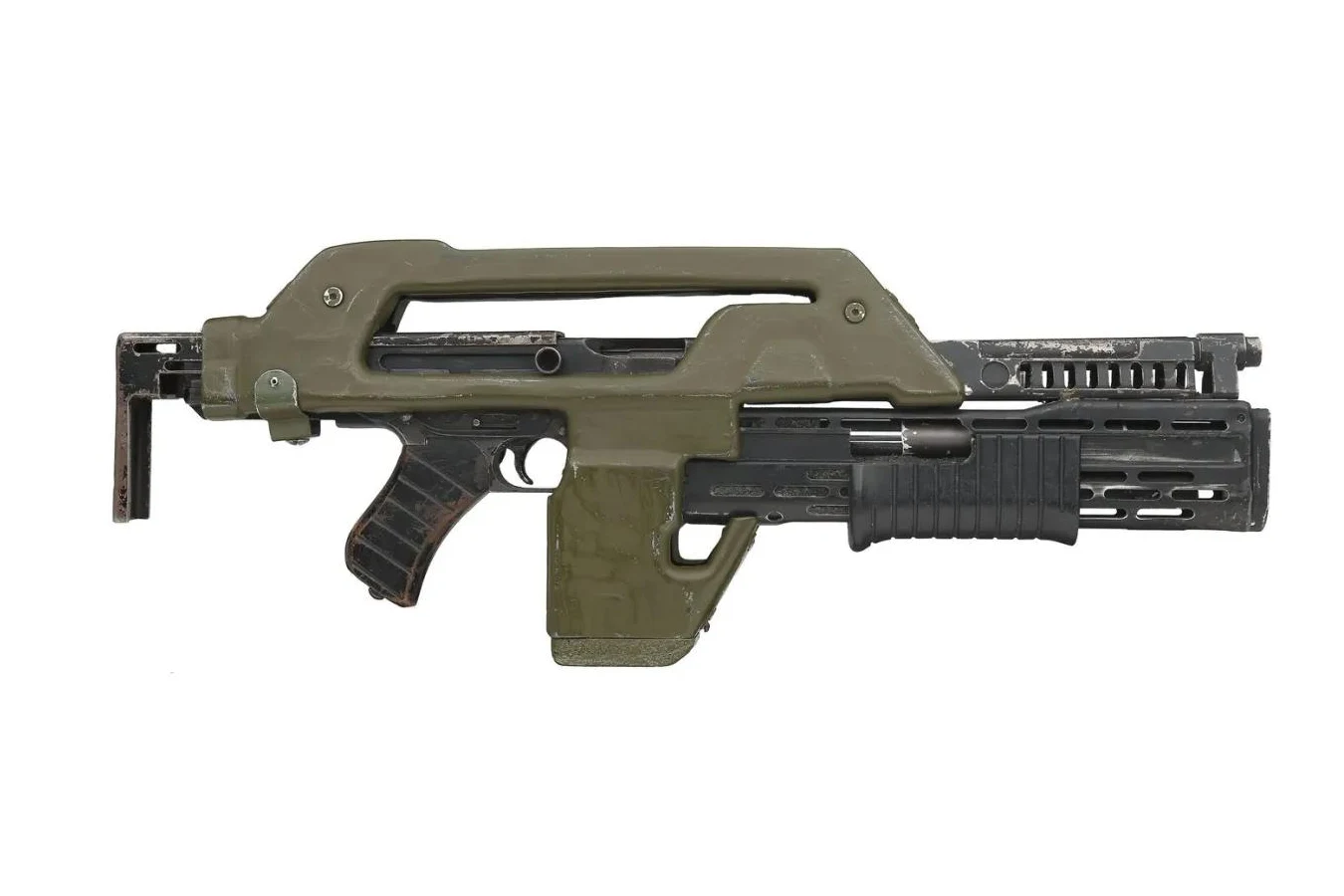 Screen-used M41A Pulse Rifle prop from Aliens, built around a Thompson and Remington 870
