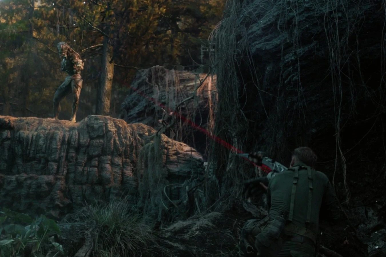 Quinn McKenna facing the Upgrade Predator after the ship comes down
