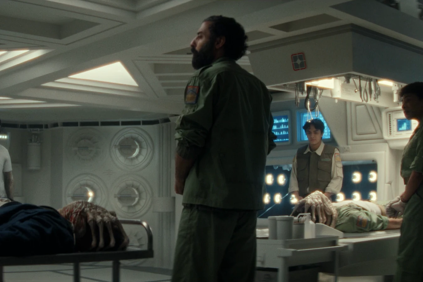 Rahim in the Maginot medbay beside the Facehugger victims in Alien: Earth
