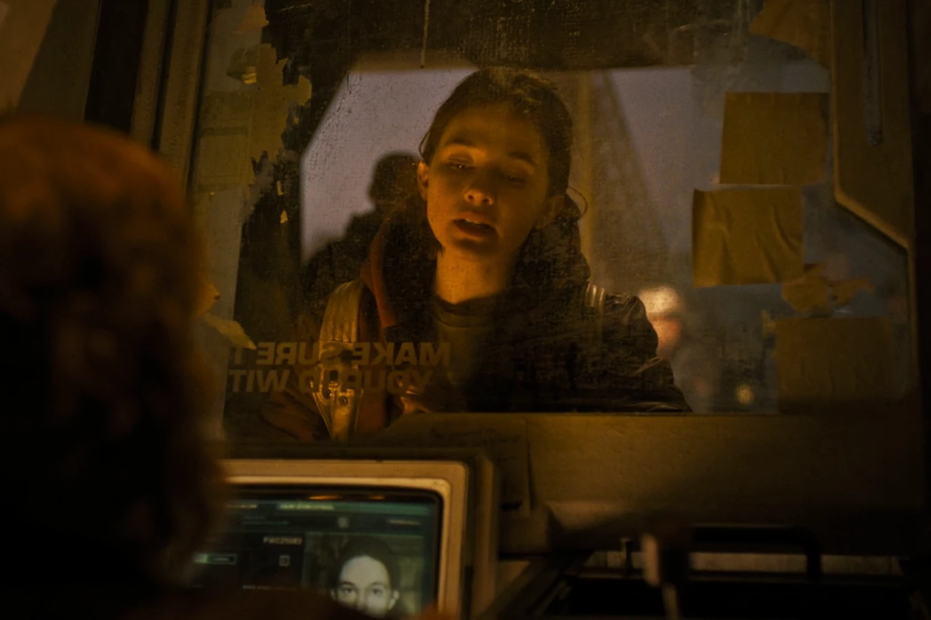 Rain Carradine at a Jackson's Star company window asking to leave