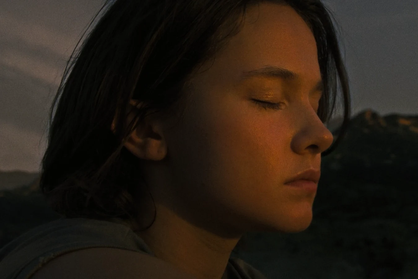 Rain Carradine in profile at sunset on Jackson's Star