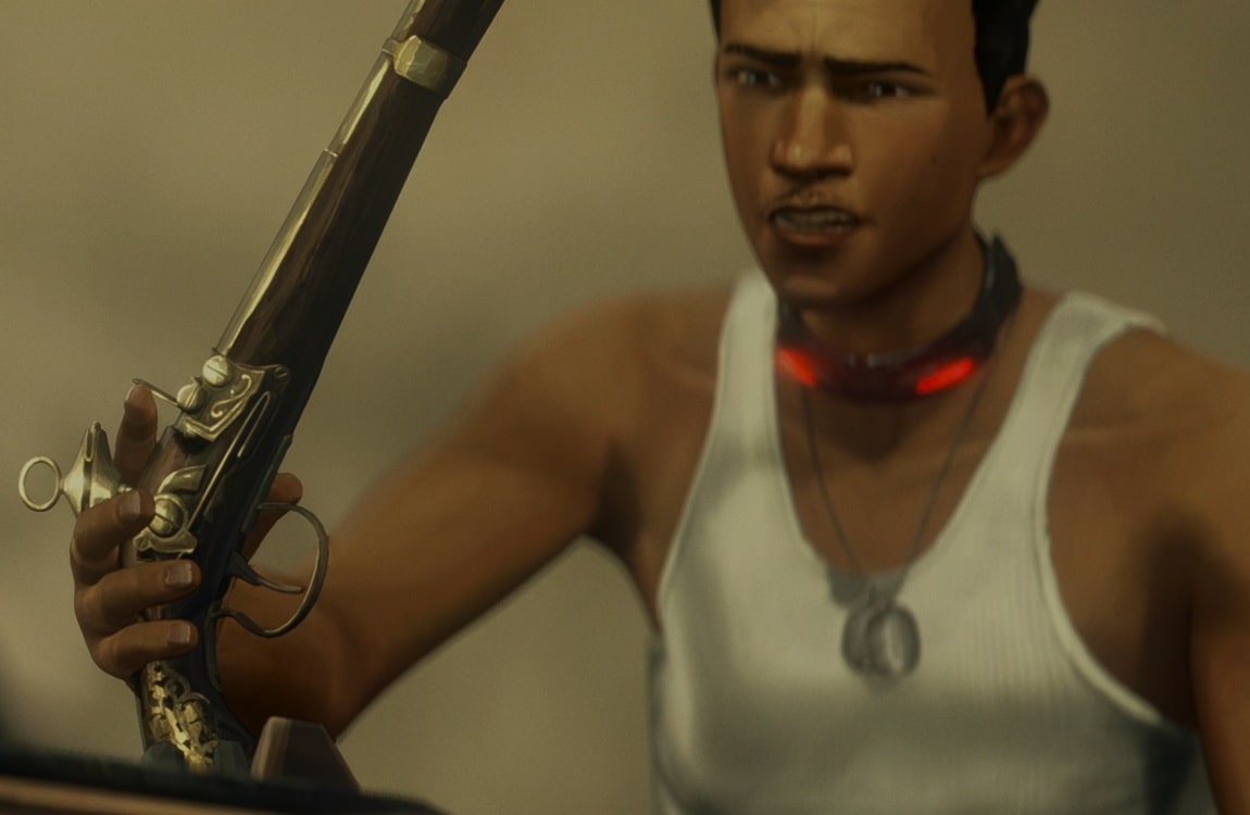 John Torres with the Flintlock pistol in Predator: Killer Of Killers