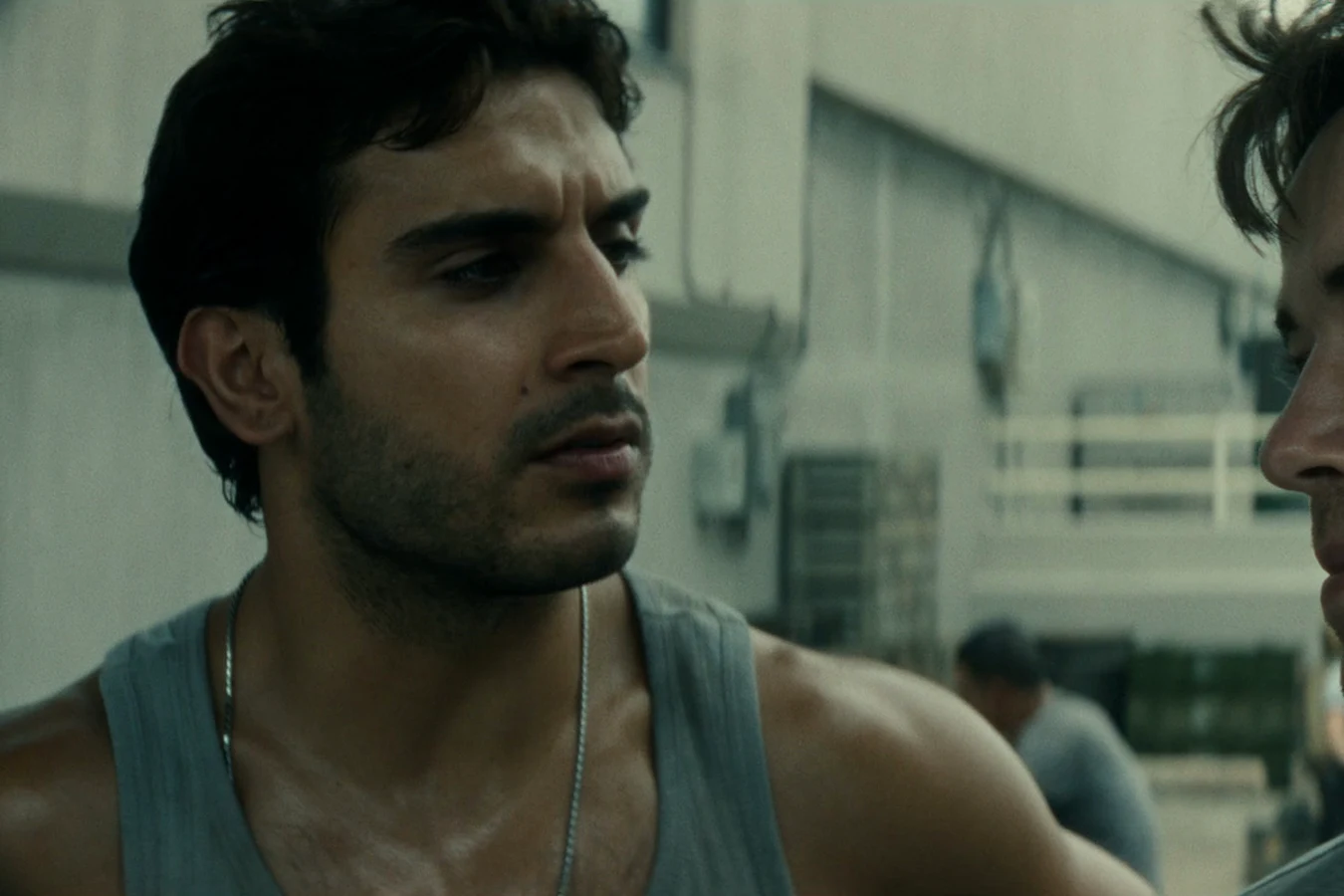 Rashidi facing Joe Hermit on the rooftop of the Prodigy tactical headquarters in Alien: Earth