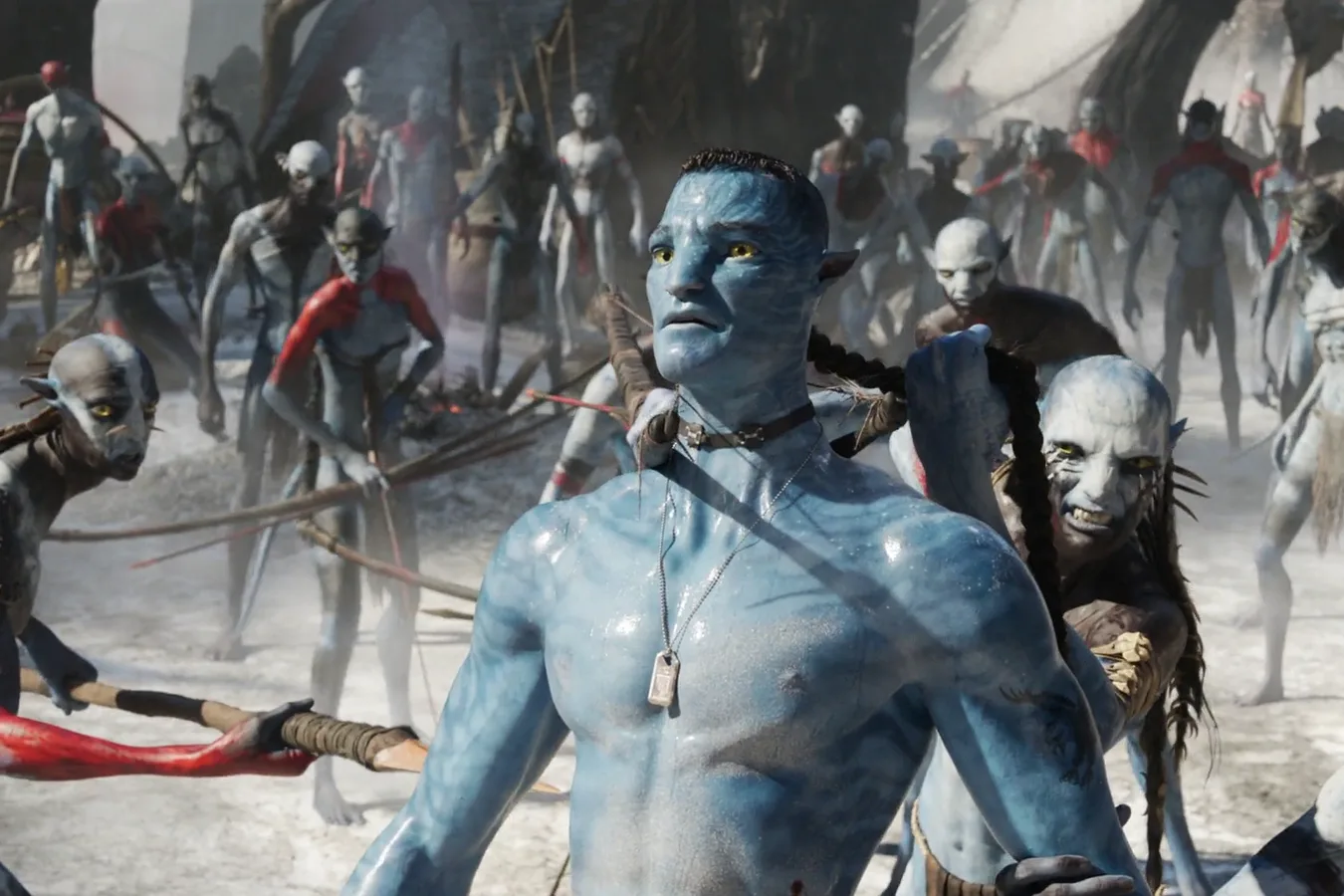 Recom Quaritch standing with the Ash People in Avatar: Fire and Ash