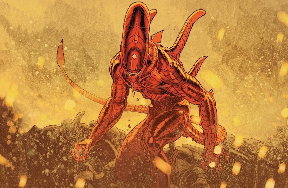 A Red Xenomorph born from Mr. Sinister in Aliens vs. Avengers