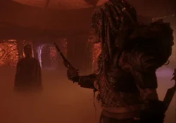 Greyback Predator gives Harrigan a flintlock pistol in Predator 2