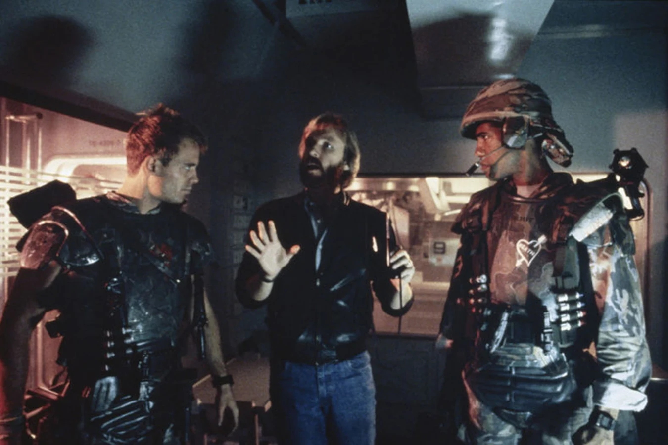 Ricco Ross as Frost in Colonial Marine armor on the set of Aliens